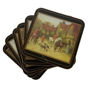 Pimpernel English Fox Hunt Coasters Set Of 6 Cork Backing Made In UK